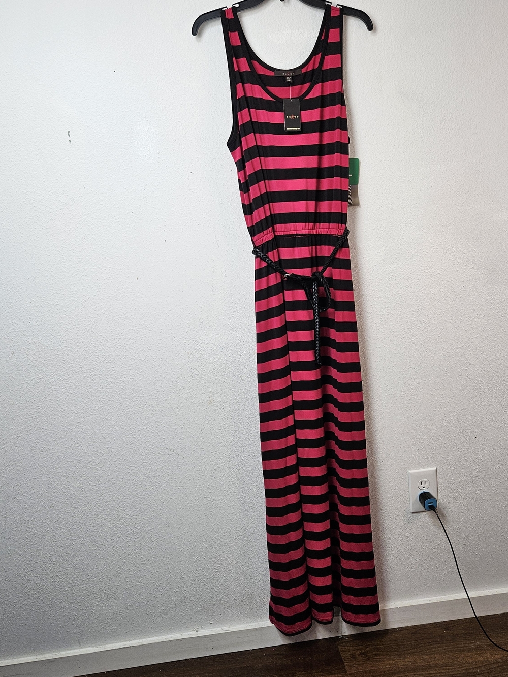 Fever Pink and Black Striped Maxi Dress Size XL New